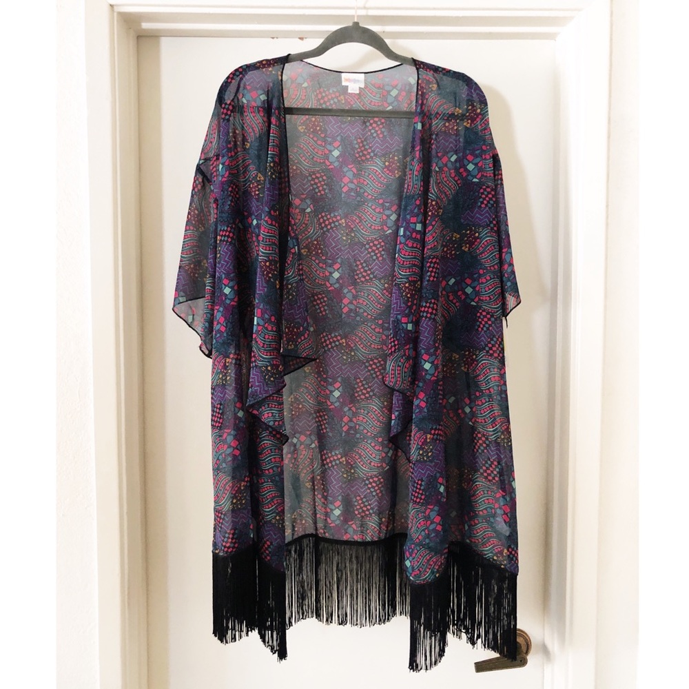 lularoe | purple monroe kimono sheer fringe